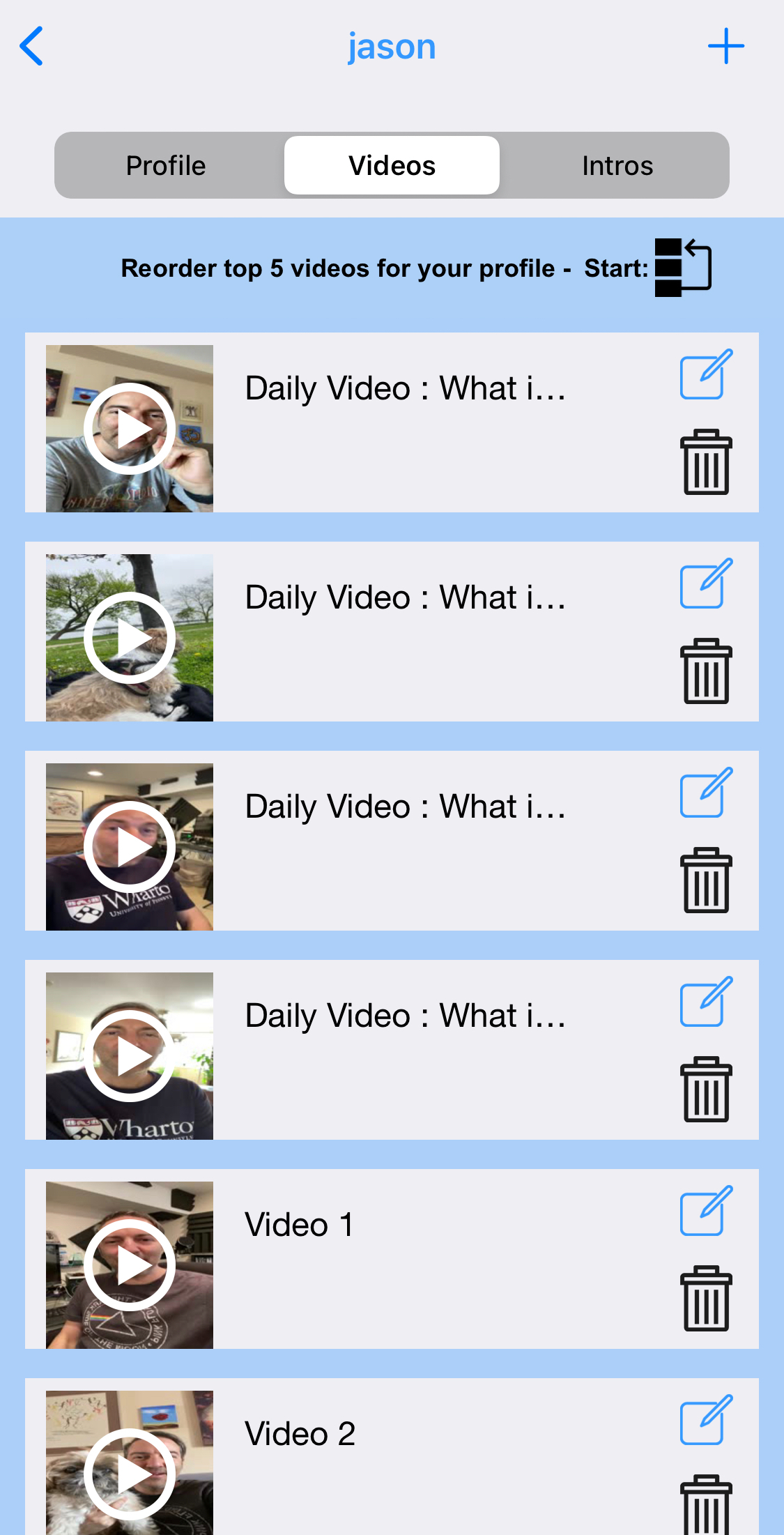 Edit profile and video